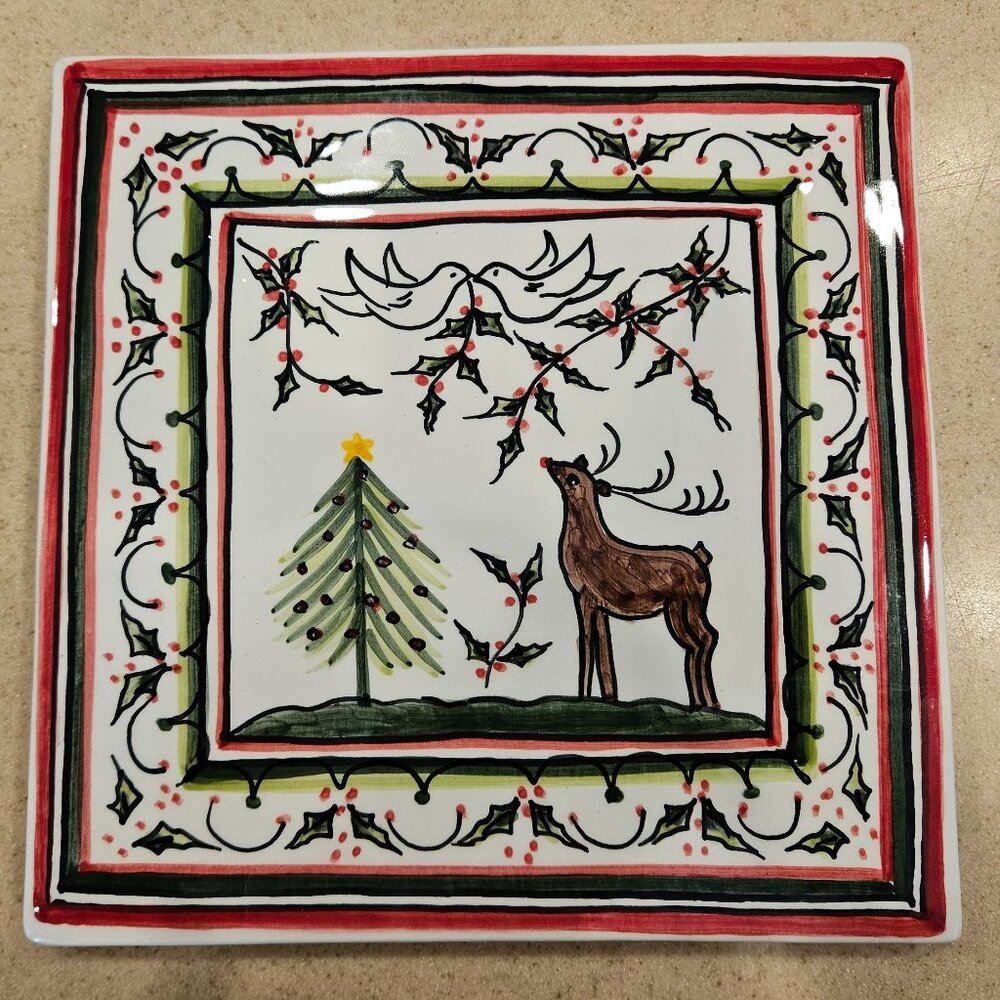 PAVOES CHRISTMAS REINDEER PORTUGAL HANDPAINTED CERAMIC KITCHEN TRIVET HOT PLATE